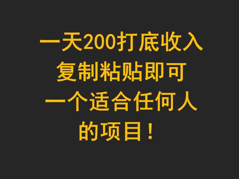 一天200打底收入，复制粘贴即可，一个适合任何人的项目！-菡洋资源网