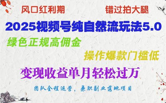 2025视频号纯自然流玩法5.0，绿色正规高佣金，操作爆款门槛低，变现收益单月轻松过万-菡洋资源网